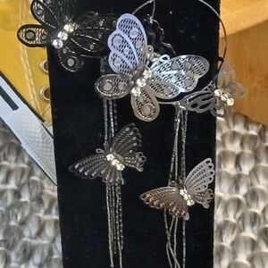 Source Unknown Black and Silver Butterfly Earrings